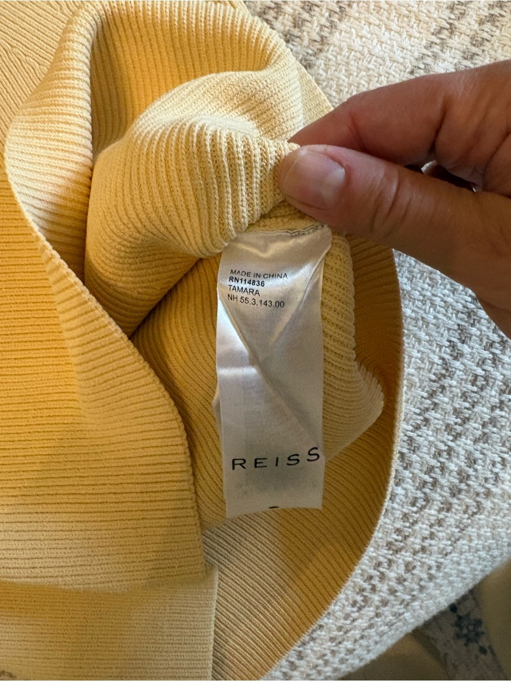 Reiss Tamara Square-Neck Ribbed Tank in Pale Yellow - Picture 4 of 4